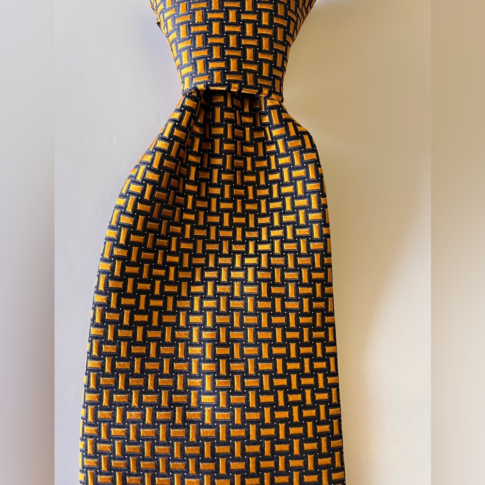 Robert Talbott Geometric Silk Tie - Dark Blue and Gold